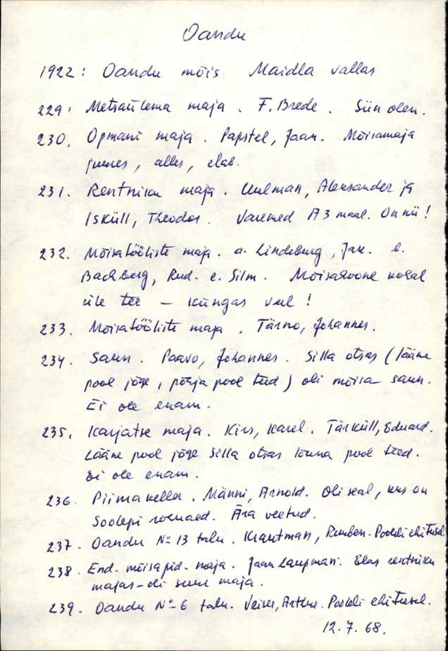 Karjaste maja ja Eduard Tärkülli sedel 1968. aastast