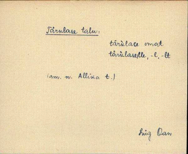 Oandu Tärklase talu kohanimekaart 1948. aastast