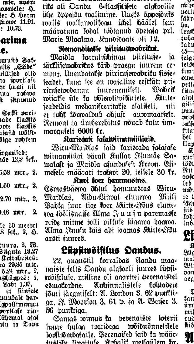 1937. aasta ajaleheteade Viru-Maidla vabriku remondist