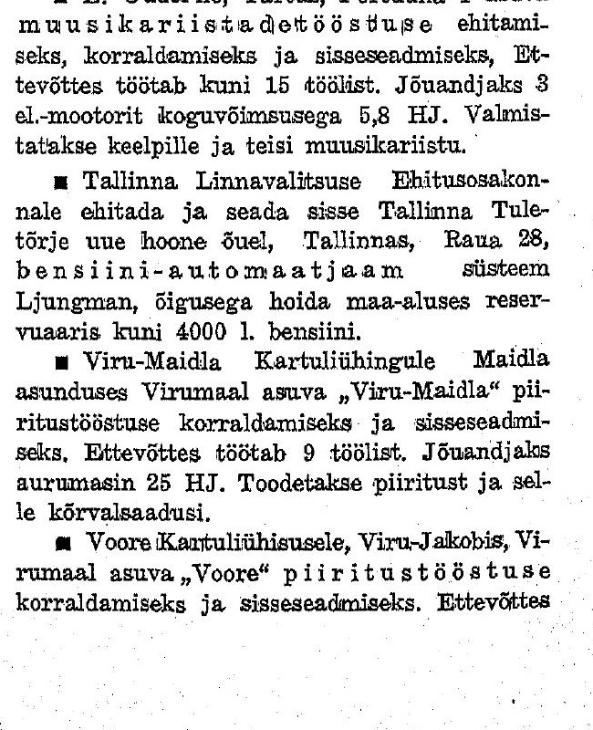 1939. aasta ametlik kirje üheksast töölisest ja 25-hobujõulisest aurumasinast