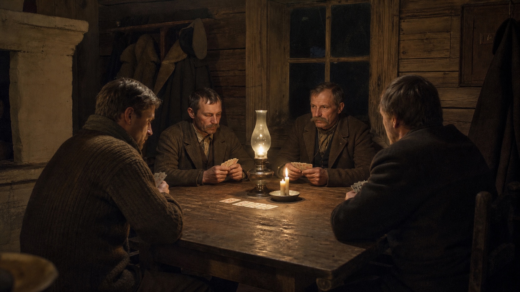Kunstiline rekonstruktsioon kaardimängust maamajas 1900. aasta paiku